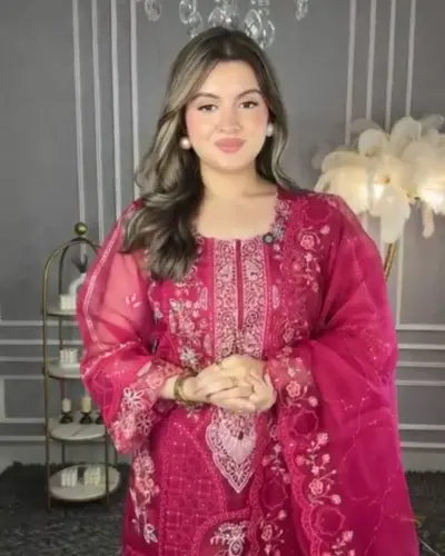 Unstitched Premium Organza Kameez (4 PCS)